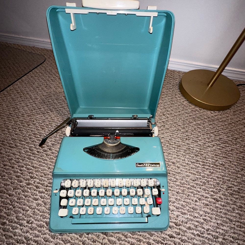 Turquoise, vintage, portable vinyl player